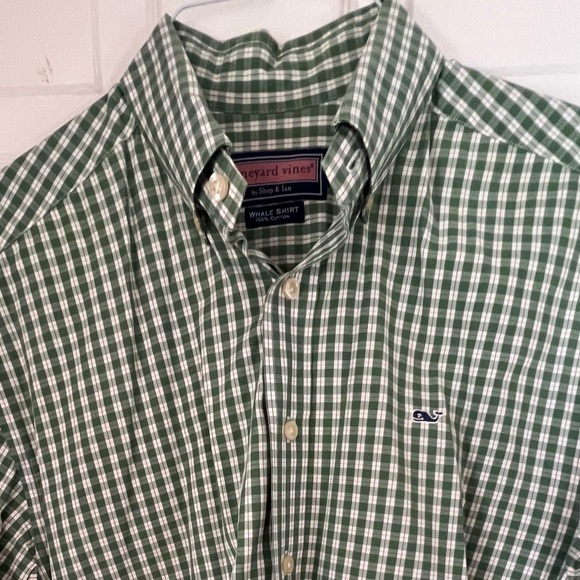 Vineyard Vines Green Gingham Check Whale Shirt, Medium, 100% Cotton - Picture 3 of 3